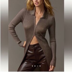 NWT By Anthropologie Gold Duster Sweater with Zip Front